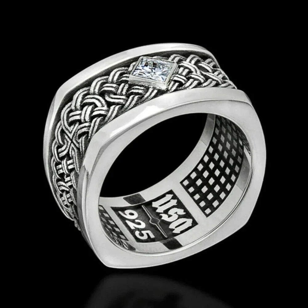 New Beautiful Weaved Sterling Silver Diamond 10mm Band